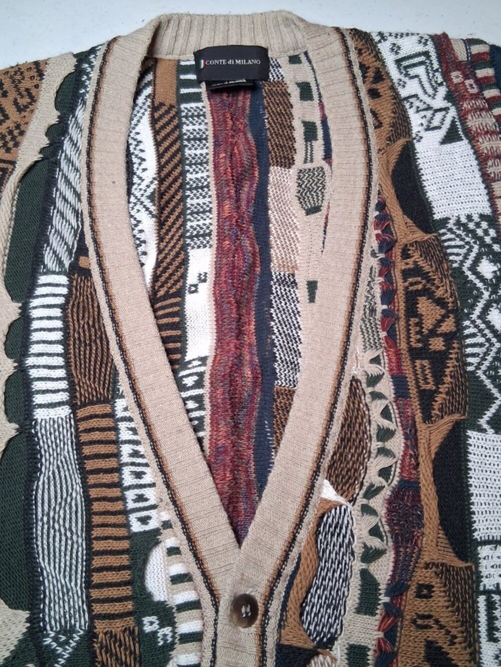 Vintage 1990s Conte di Milano Cardigan Sweater Vest Men Large 3D Knit Button Up - Picture 7 of 12